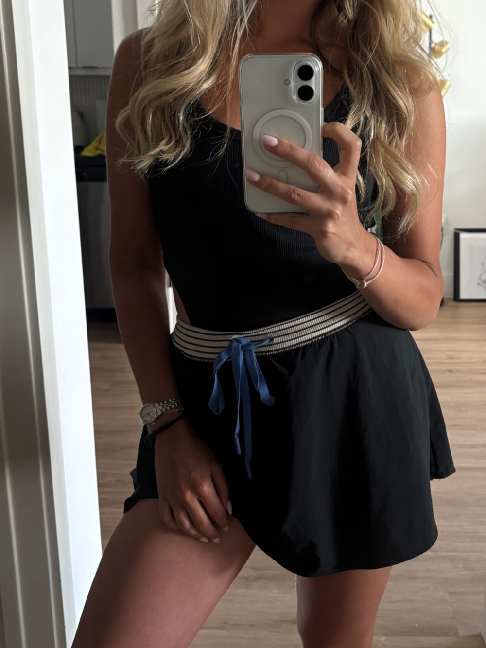 Blue Dress/Romper with Striped Waist Tie